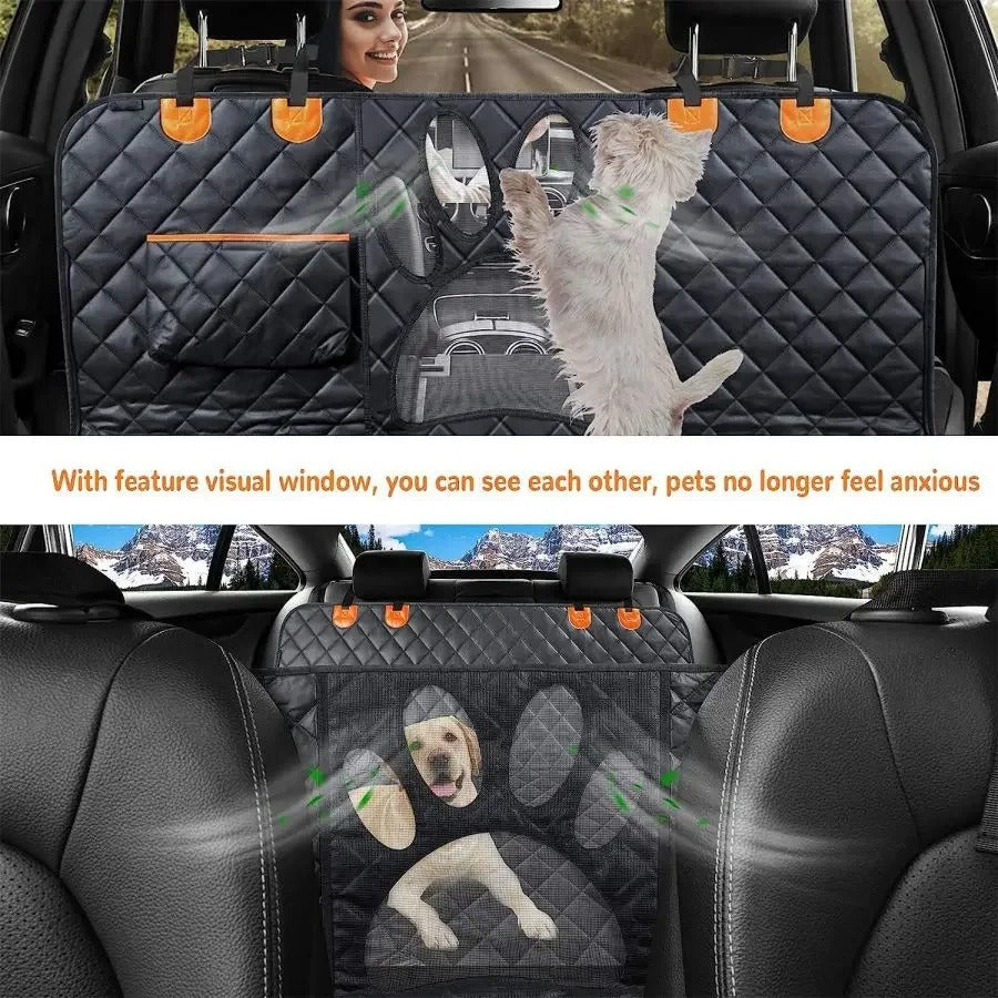 Waterproof Dog Car Seat Cover - Back Seat Hammock with Mesh Window & Side Zipper Protection