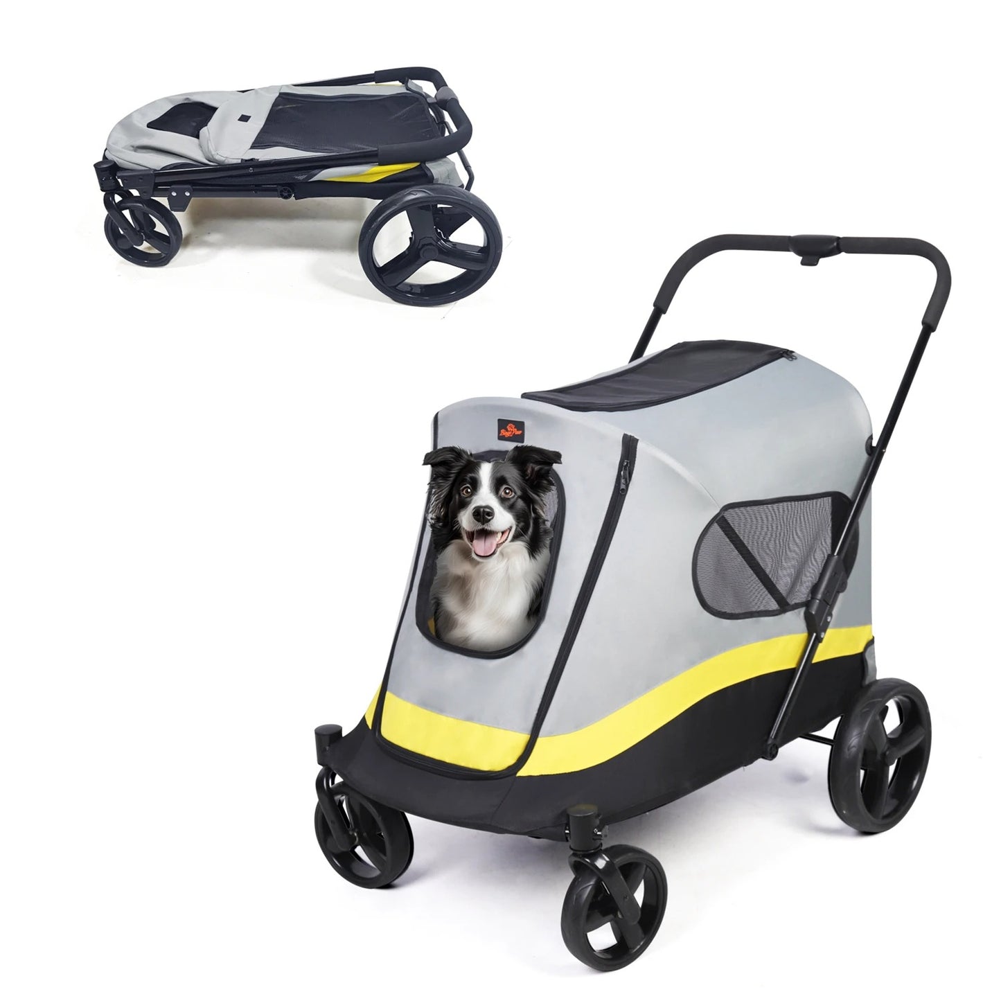 One-Click Folding Pet Stroller with Shock Absorbers for Large Dogs & Cats