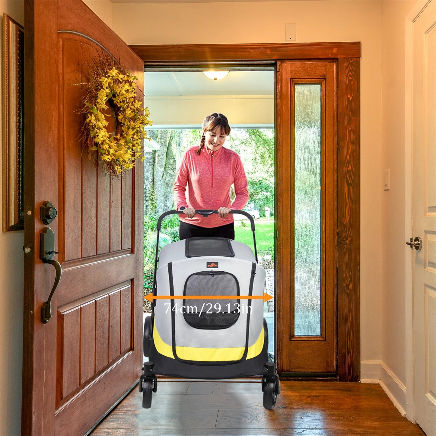 One-Click Folding Pet Stroller with Shock Absorbers for Large Dogs & Cats