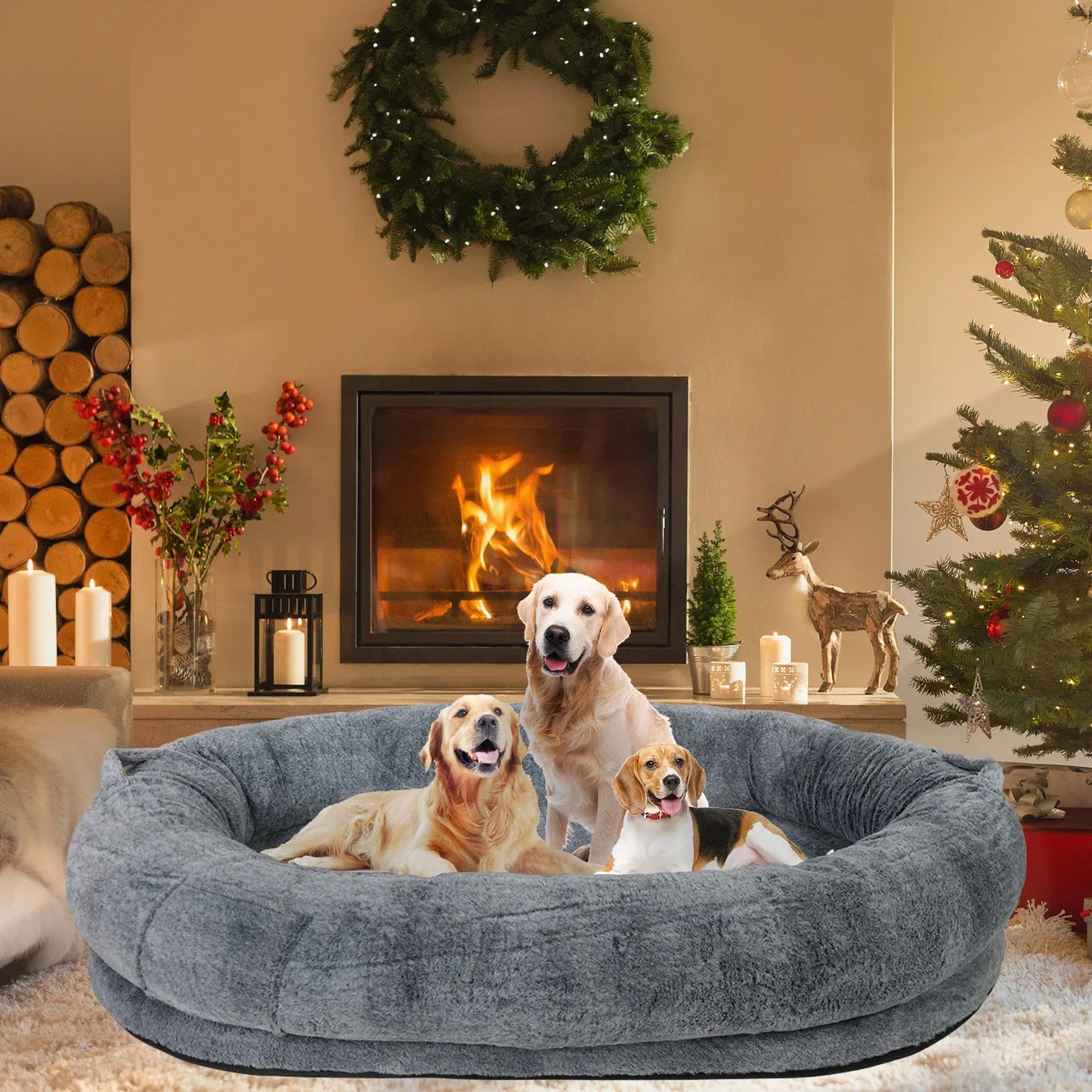Human Size Large Dog Bed with Detachable Cover and Blanket - 66" (170CM)