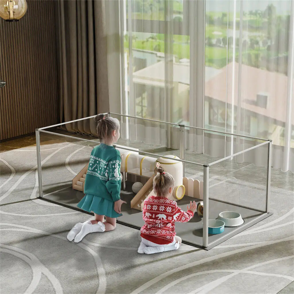 Clear Acrylic Dog Whelping Pen & Pet Playpen with Waterproof Floor Pad - Suitable for Guinea Pigs, Hedgehogs, and Hamsters