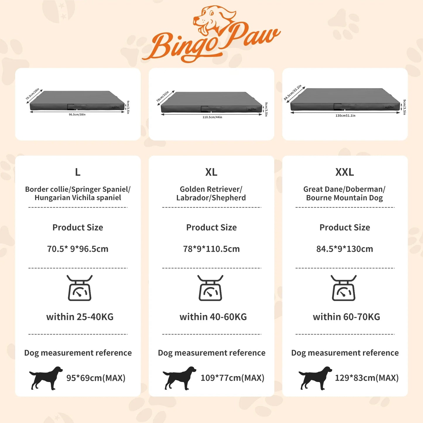 Foldable Dog Bed with 3D Technology Microfiber Leather Cover - Bite Proof Pet Cushion Sleeping Mat, Sizes L to XXL, Gray and Brown
