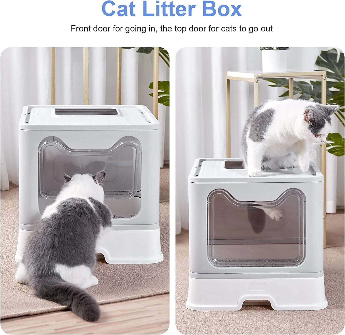 Extra Large Foldable Cat Litter Box - Front Entry, Top Exit, Scoop, and Drawer - Hooded Kitty Pet Toilet
