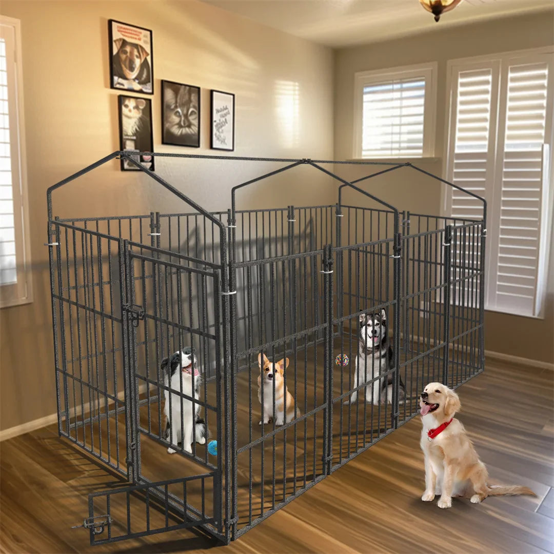 Heavy Duty Dog Kennel - Welded Metal Playpen for Large Pets, Indoor/Outdoor Use