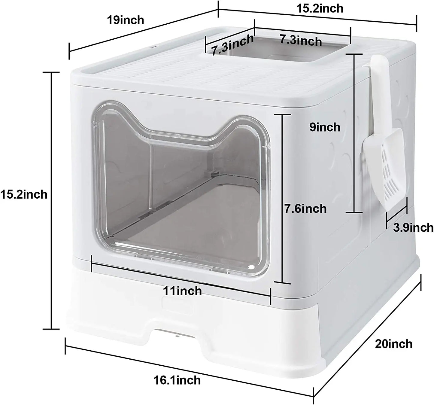 Extra Large Foldable Cat Litter Box - Front Entry, Top Exit, Scoop, and Drawer - Hooded Kitty Pet Toilet