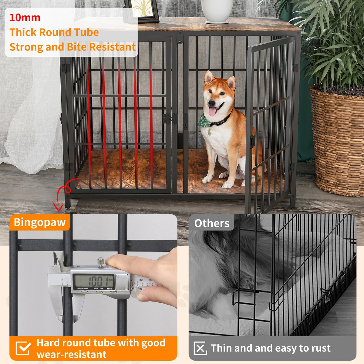 Three-Door Furniture-Style Dog Crate with Removable Tray