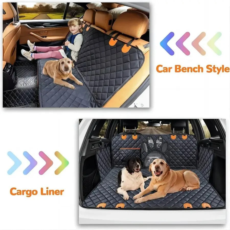 Waterproof Dog Car Seat Cover - Back Seat Hammock with Mesh Window & Side Zipper Protection