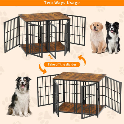 Three-Door Furniture-Style Dog Crate with Removable Tray