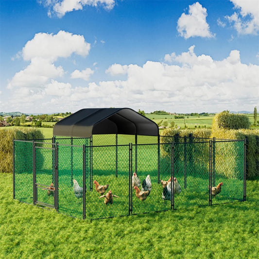 Large Outdoor Metal Chicken Coop & Walk-In Poultry Run with Anti-UV Cover for Hens, Ducks, and Geese