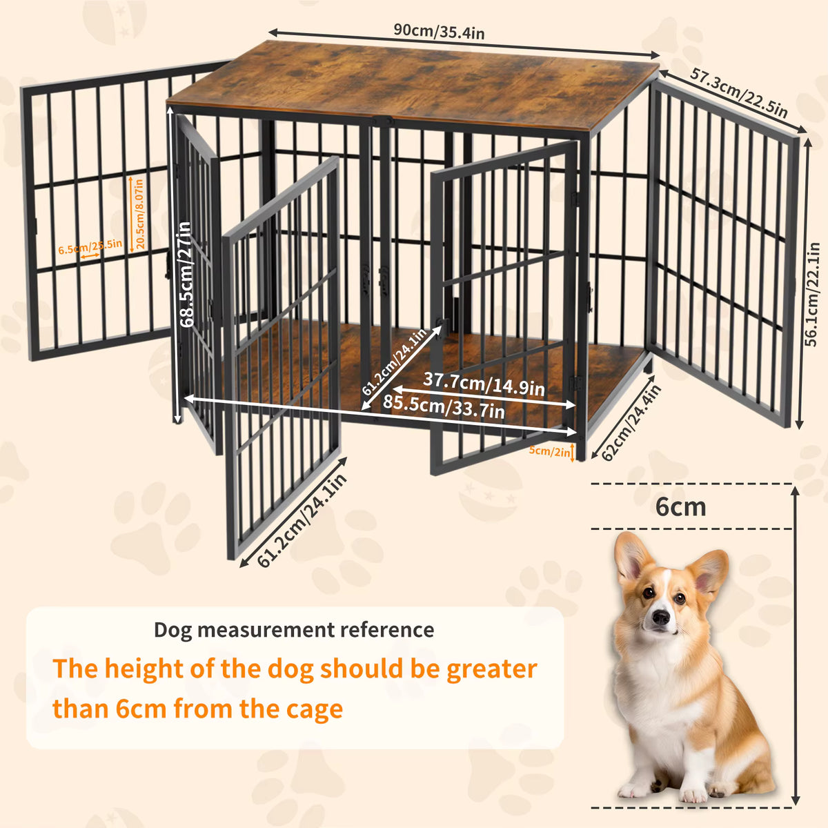 Three-Door Furniture-Style Dog Crate with Removable Tray