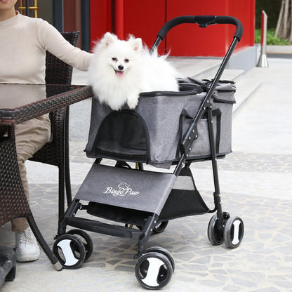 Large Pet Stroller and Dog Pram - 4-Wheel Carrier with Mesh Windows, Portable Outdoor Puppy Travel Walk Carrier, Holds Up to 30kg