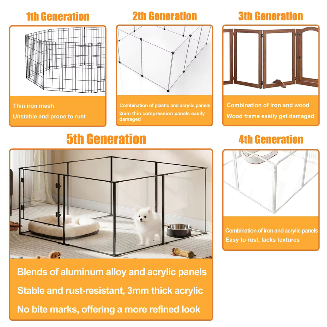 8-Panel Clear Indoor Dog Pen – 61 cm or 76.5 cm High