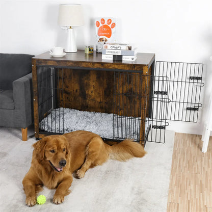 Spacious Wooden Dog Crate End Table - Indoor Pet Kennel Furniture, Medium and Large Sizes, Brown