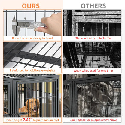 2-in-1 Large Heavy Duty Metal Dog Cage with Removable Divider and Cover - Double Dog Crate Kennel