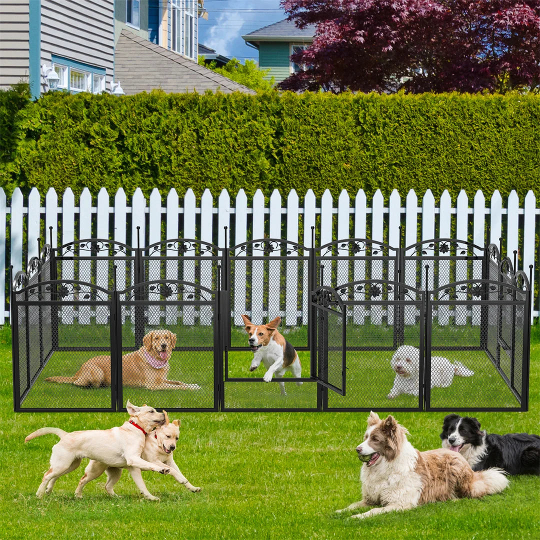 8-Panel Heavy Duty Metal Dog Playpen with Waterproof Pad - Indoor/Outdoor Whelping and Training Fence