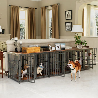 Heavy Duty Furniture Style Dog Crate Side Table with Four Doors and Divider - Indoor Kennel with Unlimited Combination Options for Puppies