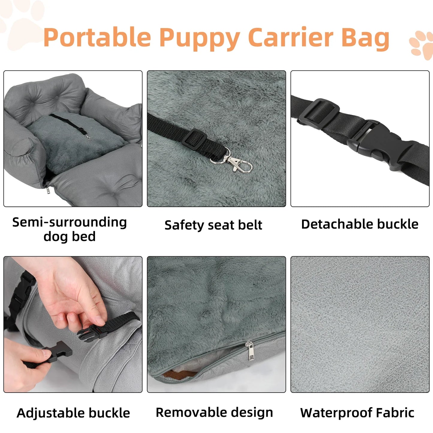 Washable Dog Car Seat with Safety Belt - Pet Booster Nest Cushion for Travel, Sofa Bedding for Dogs and Cats