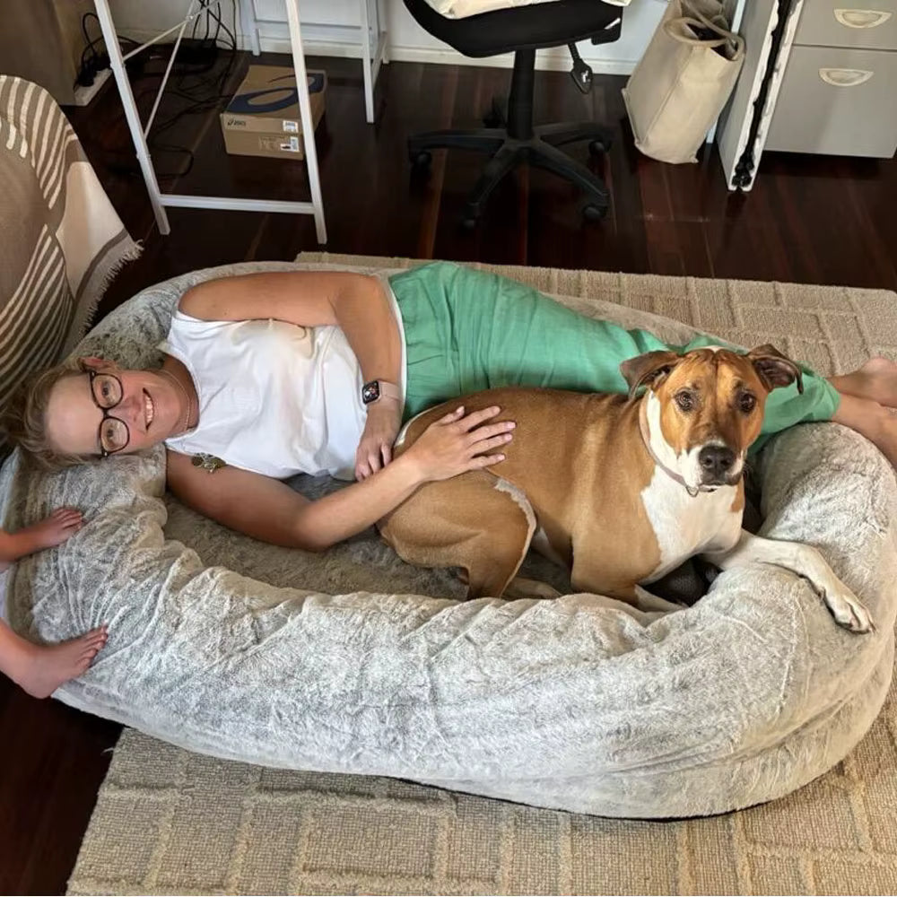 Human Size Large Dog Bed with Detachable Cover and Blanket - 66" (170CM)
