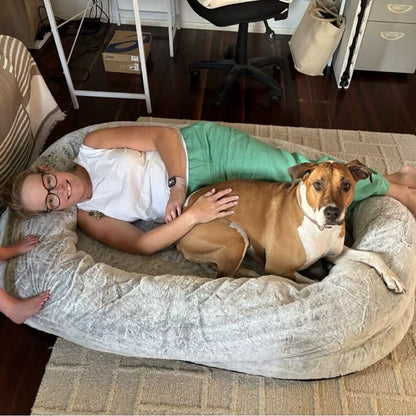 Human Size Large Dog Bed with Detachable Cover and Blanket - 66" (170CM)