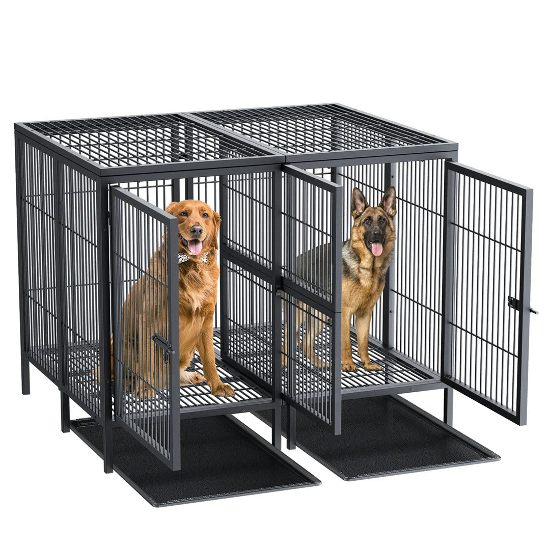 2-in-1 Large Heavy Duty Metal Dog Cage with Removable Divider and Cover