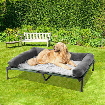 Elevated Dog and Cat Bed with Detachable Plush Bolster - Indoor/Outdoor Cooling Pet Lounger, 3 sizes