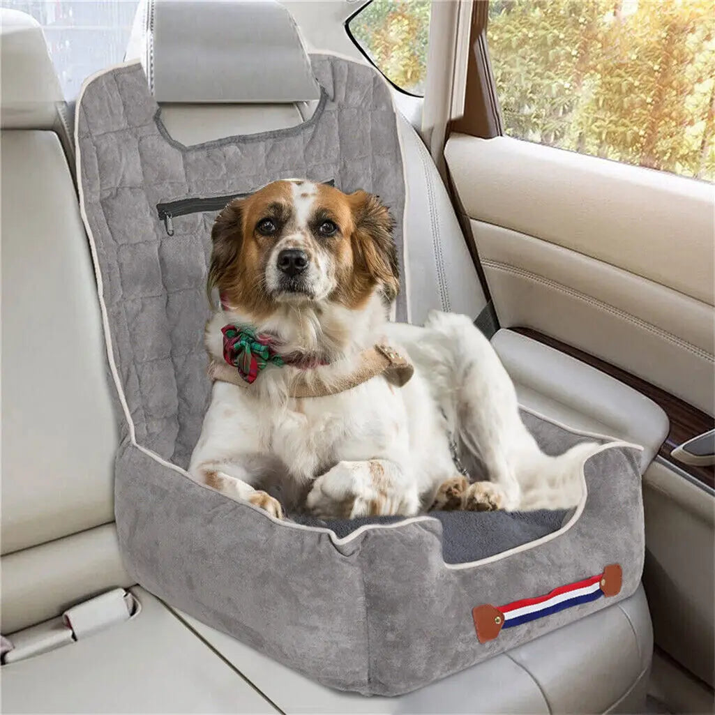 Dog Car Seat Protector - Anti-Slip Travel Booster Seat with Storage Pockets and Safety Leash, Holds up to 14kg