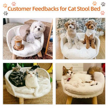 Luxury Soft Plush Cat Bed - Warm Pet Nesting Chair with Wood Legs and Washable Waterproof Cushion for Small Pets