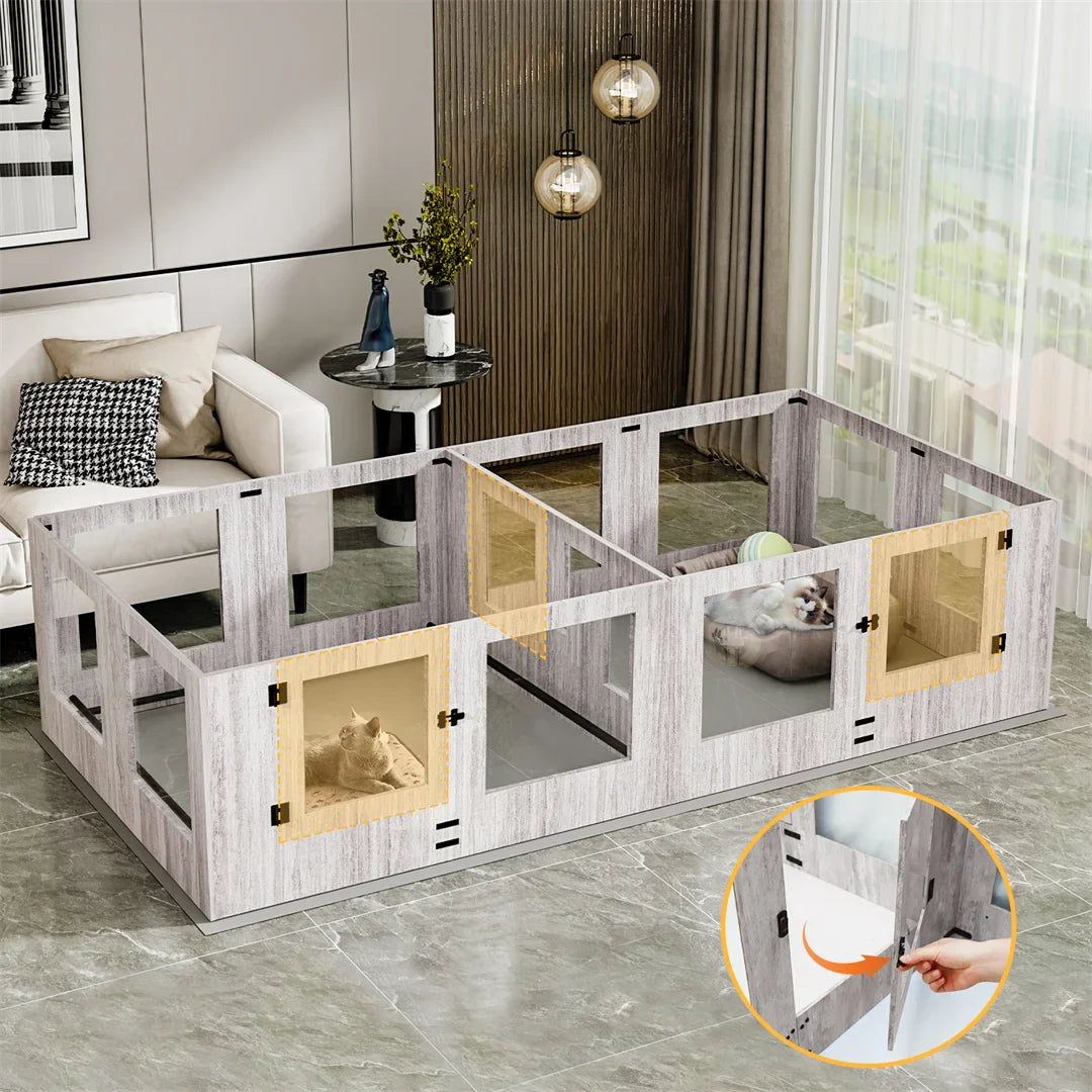 Tempered Glass Pet Whelping Box with Waterproof Pad - Dog Playpen and Exercise Cage for Puppies