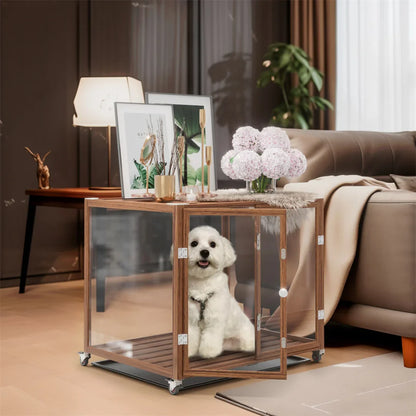 Tempered Glass Dog Kennel with Aluminum Frame, Dual Doors, and Wheels - Anti-Rust and Explosion-Proof