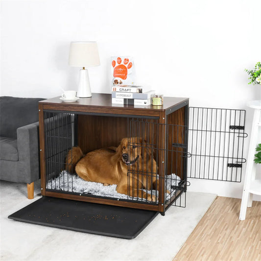 High-End Wooden Dog Crate - Indoor Pet Kennel and End Table, Brown Furniture Style Cage