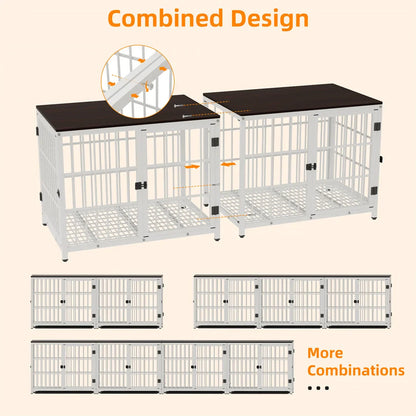 Furniture Style Dog Crate White Pet Kennel Black Cage End Table with Three Doors and Removable Tray, for Small Medium Large Dogs