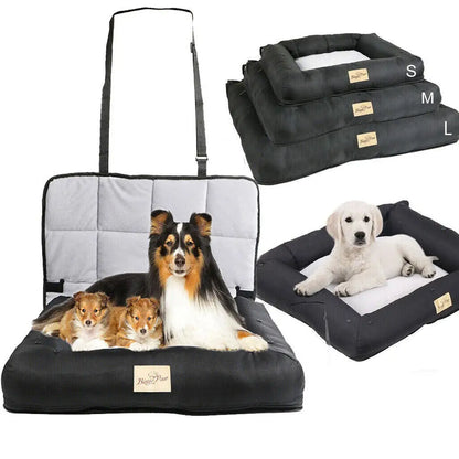 Waterproof Car Seat Bed for Dogs - Pet Cushion with Removable Pad, Cover, and Safety Belt - 3 Sizes