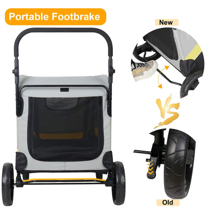 Double Pet Stroller and Dog Pram with Zipper Divider - Foldable Travel Carriage with 4 Heavy Wheels