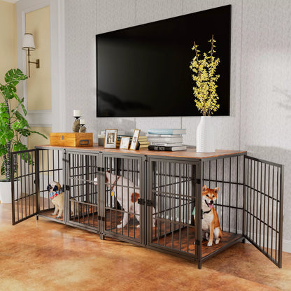 Three-Door Furniture-Style Dog Crate with Removable Tray