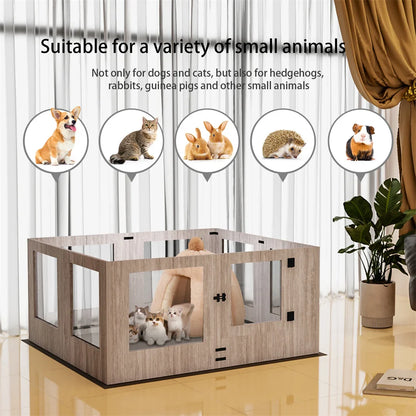 Tempered Glass Pet Whelping Box with Waterproof Pad - Dog Playpen and Exercise Cage for Puppies