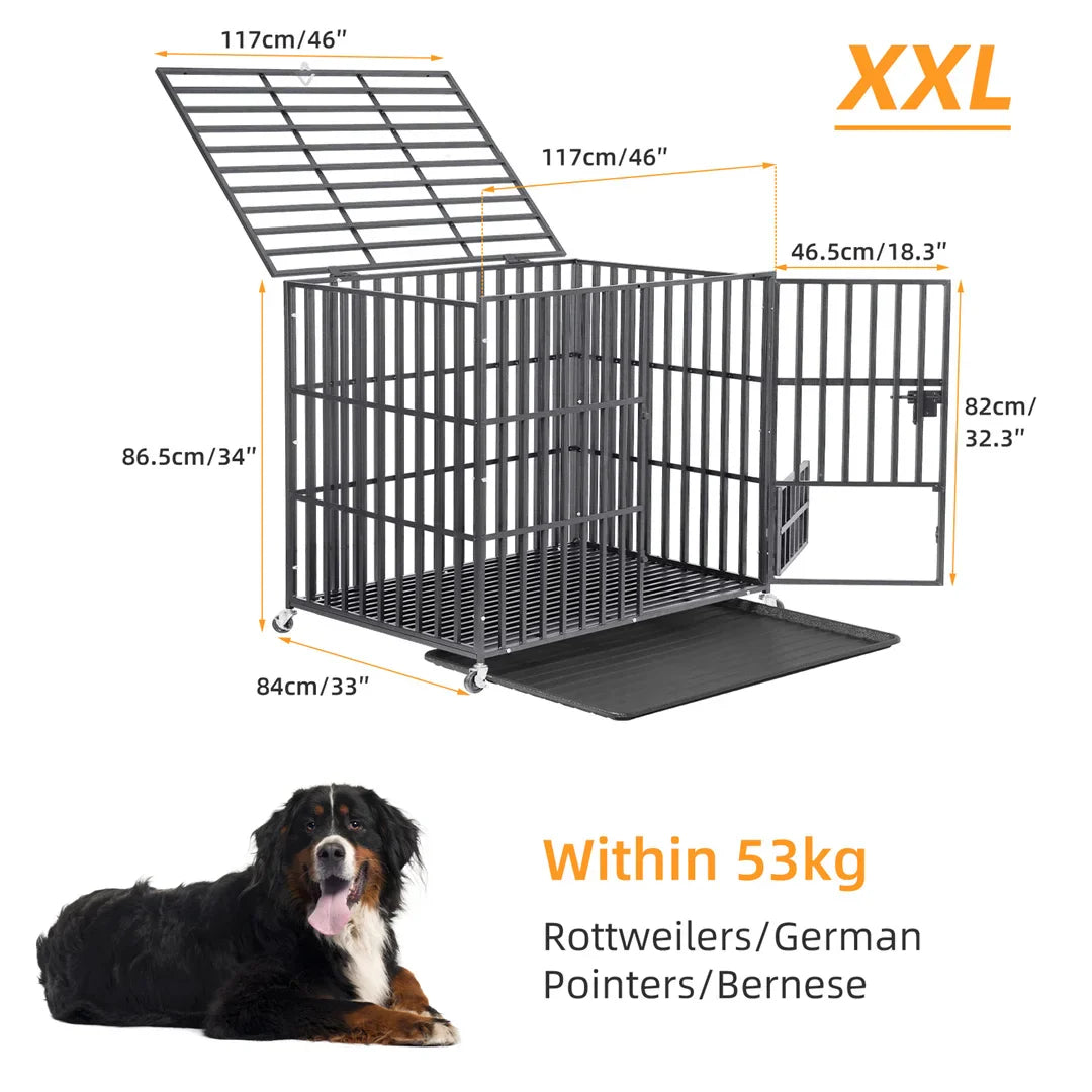 Mobile Heavy Duty Metal Dog Crate – included components
