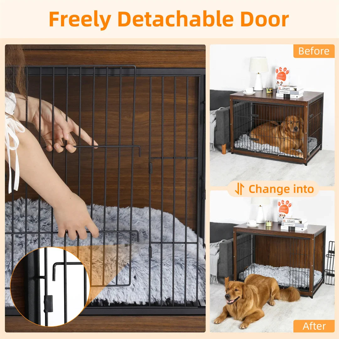 High-End Wooden Dog Crate - Indoor Pet Kennel and End Table, Brown Furniture Style Cage