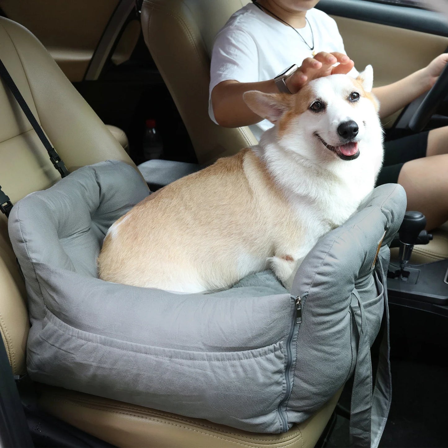 Washable Dog Car Seat with Safety Belt - Pet Booster Nest Cushion for Travel, Sofa Bedding for Dogs and Cats