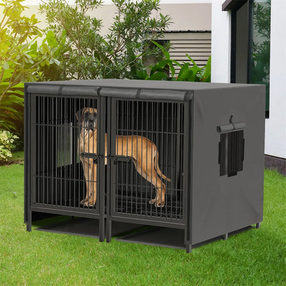 2-in-1 Large Heavy Duty Metal Dog Cage with Removable Divider and Cover - Double Dog Crate Kennel