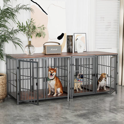 Three-Door Furniture-Style Dog Crate with Removable Tray