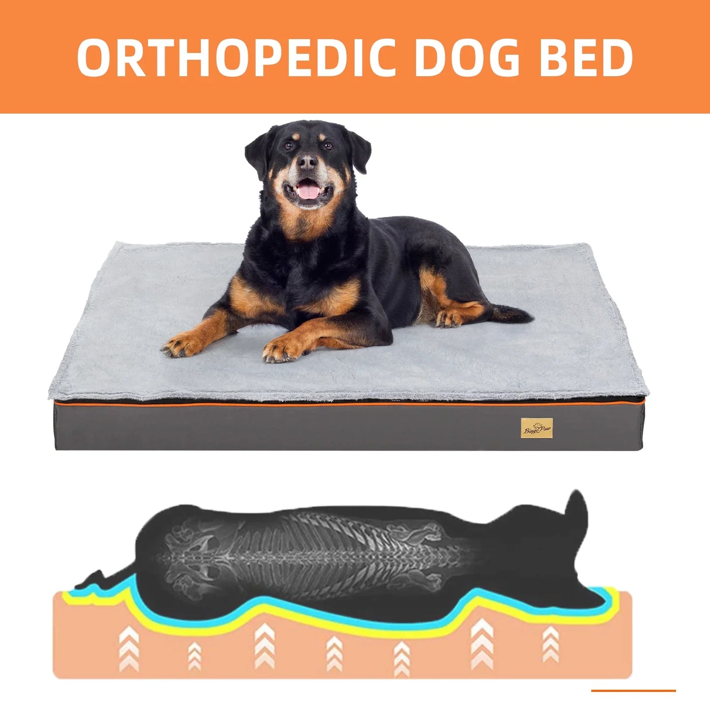 Waterproof Orthopedic Dog Bed with Washable Cover - Sizes M to 3XL - Cushion for Indoor Crates and Kennels