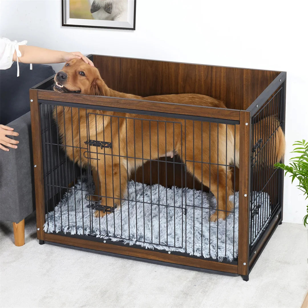 High-End Wooden Dog Crate - Indoor Pet Kennel and End Table, Brown Furniture Style Cage