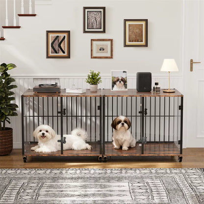 Tempered Glass Furniture-Style Dog Crate with Wheels