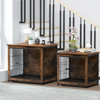 Spacious Wooden Dog Crate End Table - Indoor Pet Kennel Furniture, Medium and Large Sizes, Brown