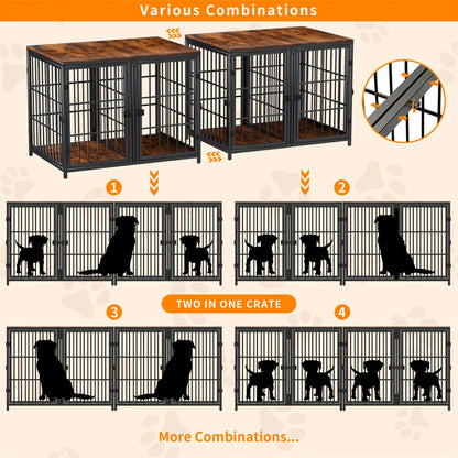 Heavy Duty Furniture Style Dog Crate Side Table with Four Doors and Divider - Indoor Kennel with Unlimited Combination Options for Puppies