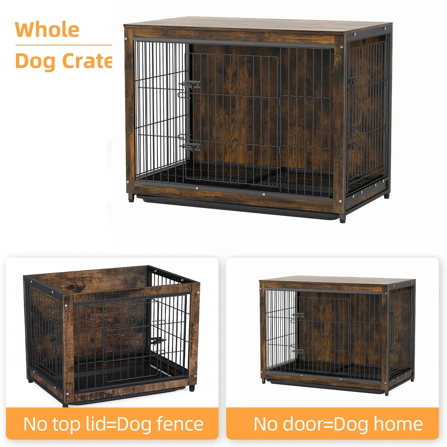 Spacious Wooden Dog Crate End Table - Indoor Pet Kennel Furniture, Medium and Large Sizes, Brown