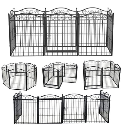 8-Panel Heavy Duty Metal Dog Playpen with Gate - Foldable Indoor/Outdoor Pet Fence