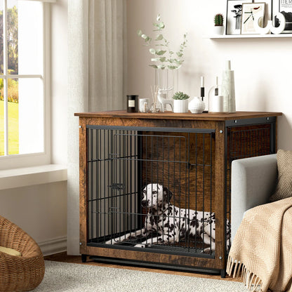 Spacious Wooden Dog Crate End Table - Indoor Pet Kennel Furniture, Medium and Large Sizes, Brown