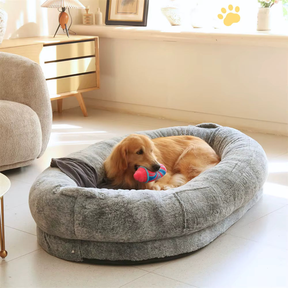 Human Size Large Dog Bed with Detachable Cover and Blanket - 66" (170CM)