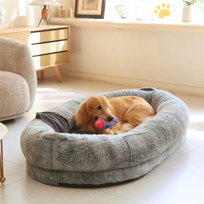 Human Size Large Dog Bed with Detachable Cover and Blanket - 66" (170CM)